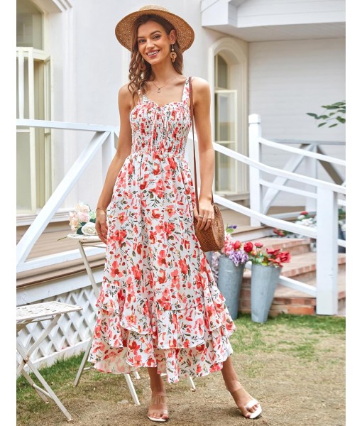 GRACE KARIN Women's 2025 Summer Floral Boho Dress Square Neck Strapped Swing A Line Sundress Beach Long Maxi Outfits