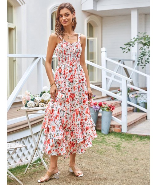 GRACE KARIN Women's 2025 Summer Floral Boho Dress Square Neck Strapped Swing A Line Sundress Beach Long Maxi Outfits