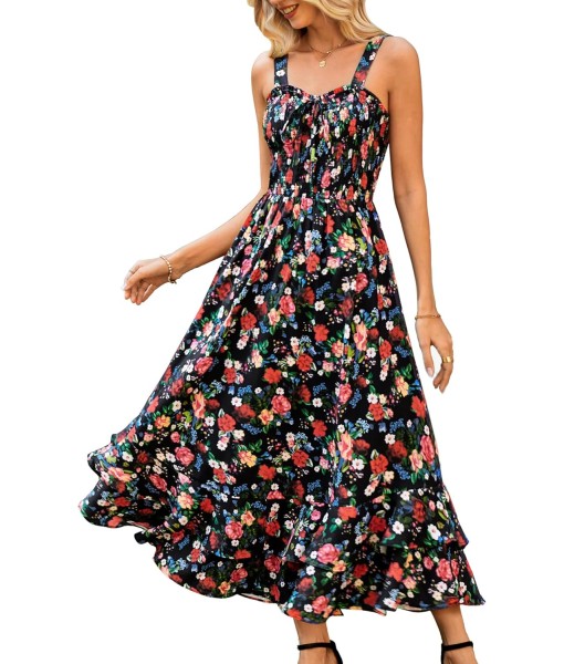 GRACE KARIN Women's 2025 Summer Floral Boho Dress Square Neck Strapped Swing A Line Sundress Beach Long Maxi Outfits