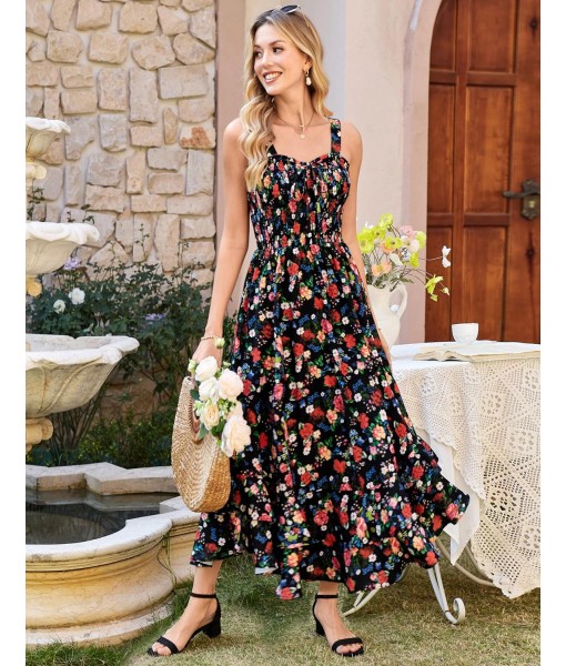 GRACE KARIN Women's 2025 Summer Floral Boho Dress Square Neck Strapped Swing A Line Sundress Beach Long Maxi Outfits