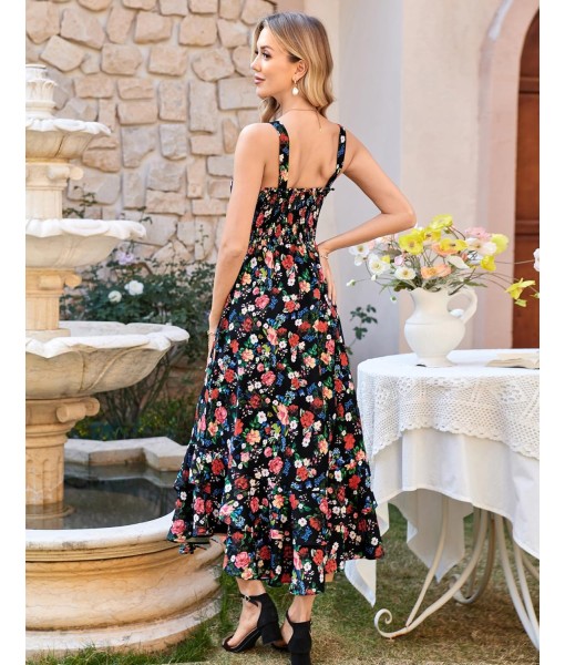 GRACE KARIN Women's 2025 Summer Floral Boho Dress Square Neck Strapped Swing A Line Sundress Beach Long Maxi Outfits