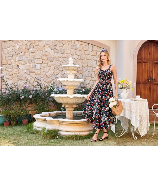 GRACE KARIN Women's 2025 Summer Floral Boho Dress Square Neck Strapped Swing A Line Sundress Beach Long Maxi Outfits