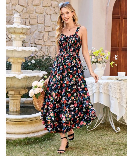 GRACE KARIN Women's 2025 Summer Floral Boho Dress Square Neck Strapped Swing A Line Sundress Beach Long Maxi Outfits