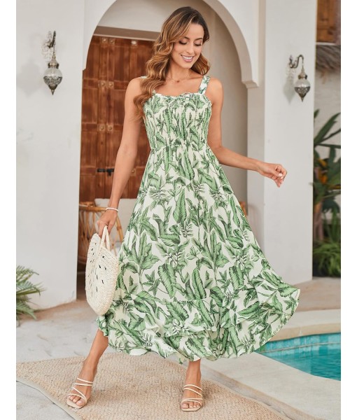 GRACE KARIN Women's 2025 Summer Floral Boho Dress Square Neck Strapped Swing A Line Sundress Beach Long Maxi Outfits
