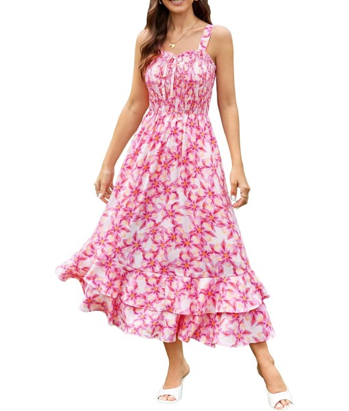 GRACE KARIN Women's 2025 Summer Floral Boho Dress Square Neck Strapped Swing A Line Sundress Beach Long Maxi Outfits