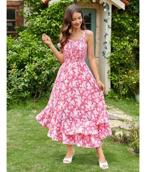 GRACE KARIN Women's 2025 Summer Floral Boho Dress Square Neck Strapped Swing A Line Sundress Beach Long Maxi Outfits