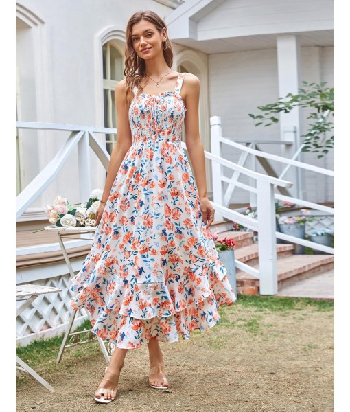 GRACE KARIN Women's 2025 Summer Floral Boho Dress Square Neck Strapped Swing A Line Sundress Beach Long Maxi Outfits