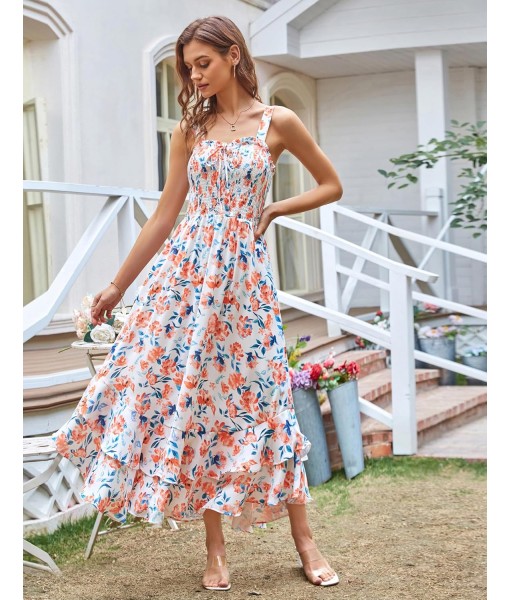 GRACE KARIN Women's 2025 Summer Floral Boho Dress Square Neck Strapped Swing A Line Sundress Beach Long Maxi Outfits