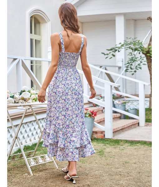 GRACE KARIN Women's 2025 Summer Floral Boho Dress Square Neck Strapped Swing A Line Sundress Beach Long Maxi Outfits