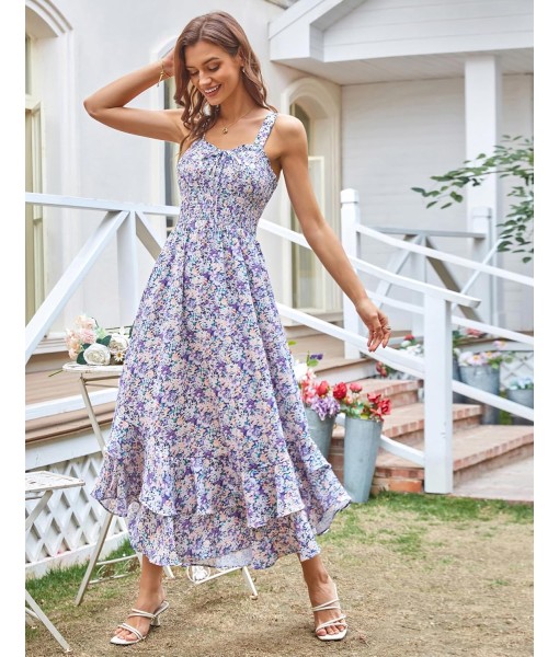 GRACE KARIN Women's 2025 Summer Floral Boho Dress Square Neck Strapped Swing A Line Sundress Beach Long Maxi Outfits