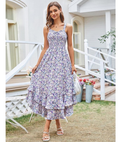 GRACE KARIN Women's 2025 Summer Floral Boho Dress Square Neck Strapped Swing A Line Sundress Beach Long Maxi Outfits