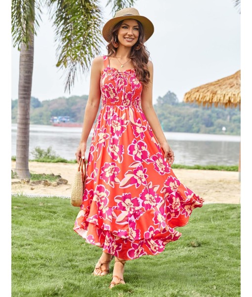 GRACE KARIN Women's 2025 Summer Floral Boho Dress Square Neck Strapped Swing A Line Sundress Beach Long Maxi Outfits