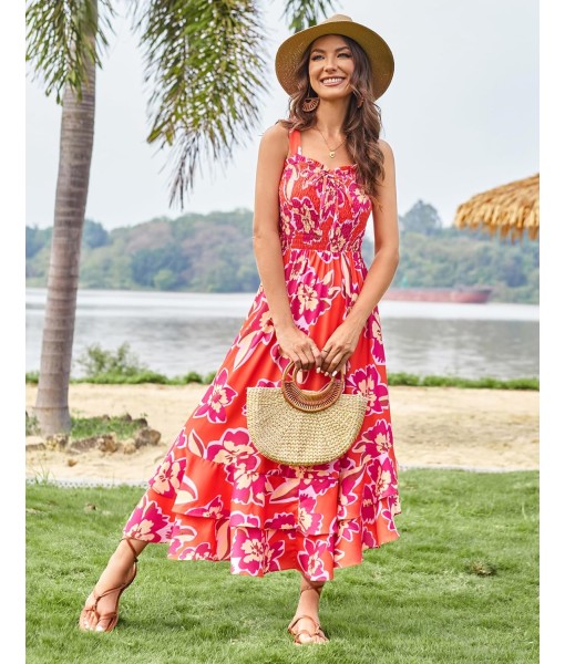 GRACE KARIN Women's 2025 Summer Floral Boho Dress Square Neck Strapped Swing A Line Sundress Beach Long Maxi Outfits