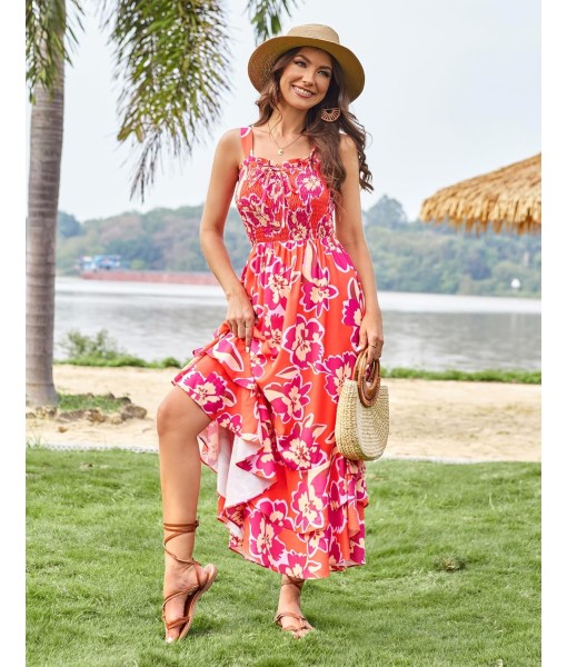 GRACE KARIN Women's 2025 Summer Floral Boho Dress Square Neck Strapped Swing A Line Sundress Beach Long Maxi Outfits
