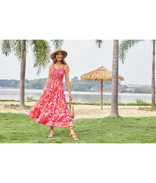 GRACE KARIN Women's 2025 Summer Floral Boho Dress Square Neck Strapped Swing A Line Sundress Beach Long Maxi Outfits
