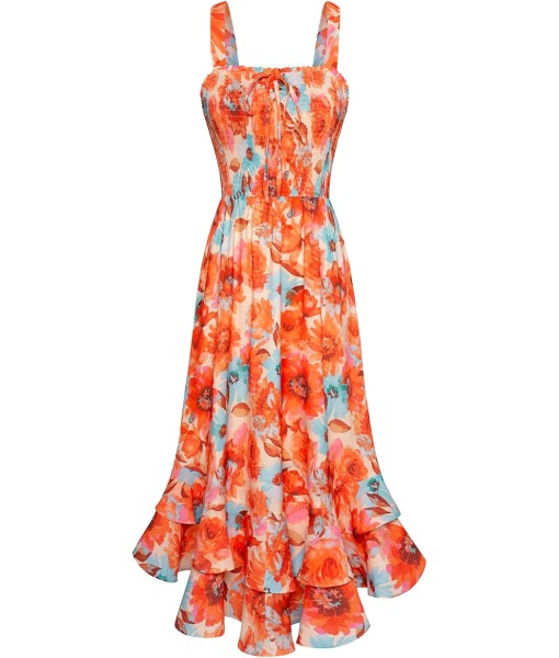 GRACE KARIN Women's 2025 Summer Floral Boho Dress Square Neck Strapped Swing A Line Sundress Beach Long Maxi Outfits