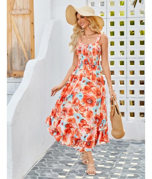 GRACE KARIN Women's 2025 Summer Floral Boho Dress Square Neck Strapped Swing A Line Sundress Beach Long Maxi Outfits