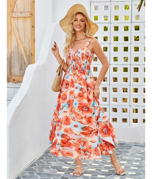 GRACE KARIN Women's 2025 Summer Floral Boho Dress Square Neck Strapped Swing A Line Sundress Beach Long Maxi Outfits