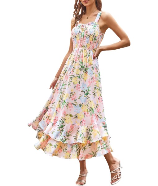GRACE KARIN Women's 2025 Summer Floral Boho Dress Square Neck Strapped Swing A Line Sundress Beach Long Maxi Outfits