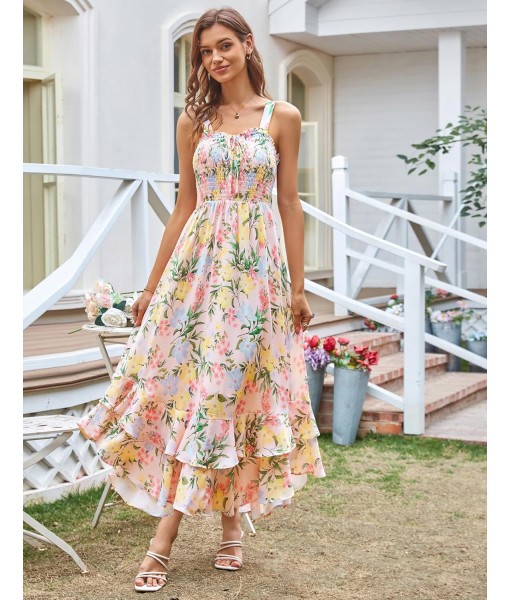 GRACE KARIN Women's 2025 Summer Floral Boho Dress Square Neck Strapped Swing A Line Sundress Beach Long Maxi Outfits