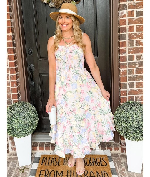 GRACE KARIN Women's 2025 Summer Floral Boho Dress Square Neck Strapped Swing A Line Sundress Beach Long Maxi Outfits