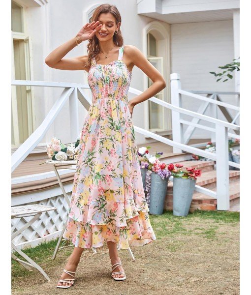 GRACE KARIN Women's 2025 Summer Floral Boho Dress Square Neck Strapped Swing A Line Sundress Beach Long Maxi Outfits