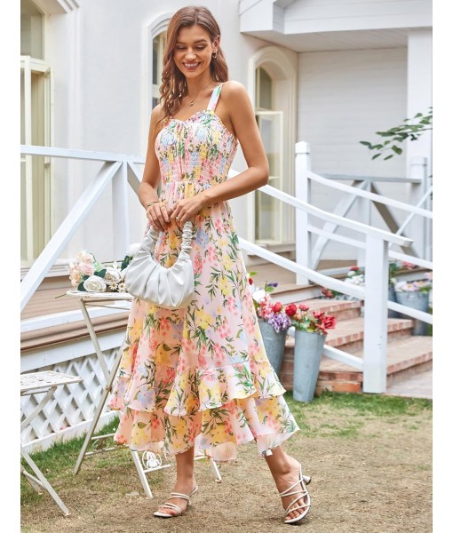 GRACE KARIN Women's 2025 Summer Floral Boho Dress Square Neck Strapped Swing A Line Sundress Beach Long Maxi Outfits