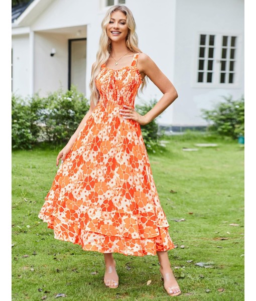 GRACE KARIN Women's 2025 Summer Floral Boho Dress Square Neck Strapped Swing A Line Sundress Beach Long Maxi Outfits