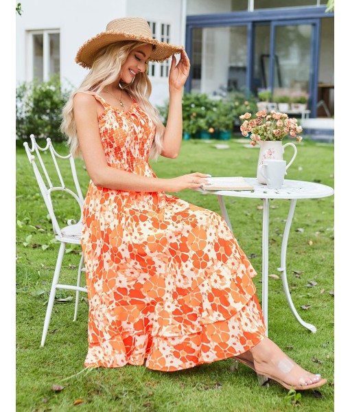 GRACE KARIN Women's 2025 Summer Floral Boho Dress Square Neck Strapped Swing A Line Sundress Beach Long Maxi Outfits