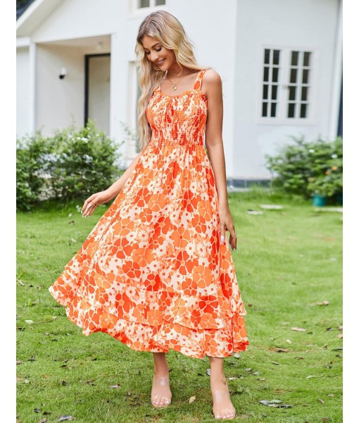 GRACE KARIN Women's 2025 Summer Floral Boho Dress Square Neck Strapped Swing A Line Sundress Beach Long Maxi Outfits