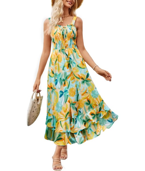 GRACE KARIN Women's 2025 Summer Floral Boho Dress Square Neck Strapped Swing A Line Sundress Beach Long Maxi Outfits