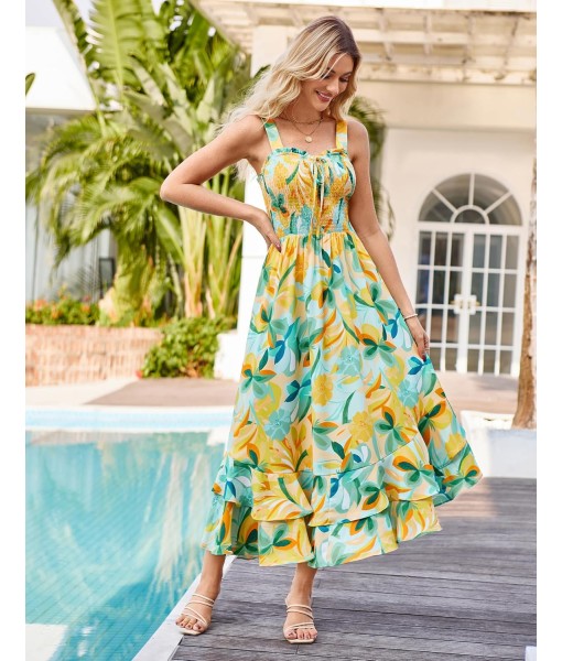 GRACE KARIN Women's 2025 Summer Floral Boho Dress Square Neck Strapped Swing A Line Sundress Beach Long Maxi Outfits