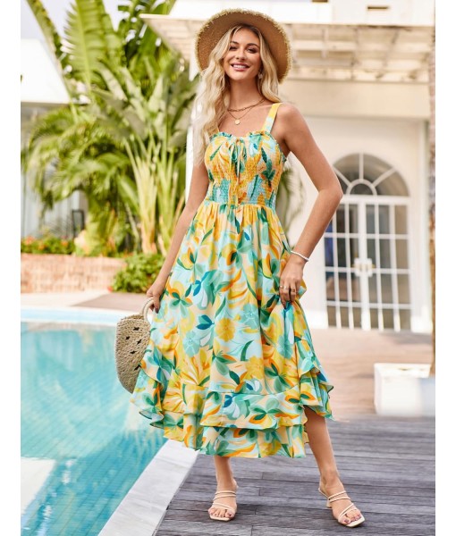GRACE KARIN Women's 2025 Summer Floral Boho Dress Square Neck Strapped Swing A Line Sundress Beach Long Maxi Outfits