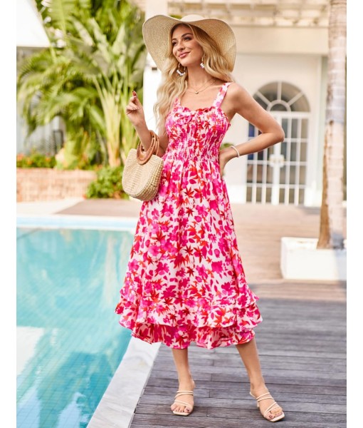 GRACE KARIN Women's 2025 Summer Floral Boho Dress Square Neck Strapped Swing A Line Sundress Beach Long Maxi Outfits