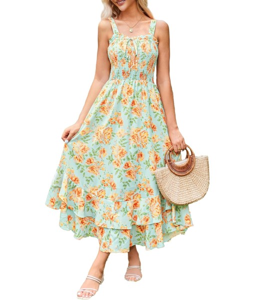 GRACE KARIN Women's 2025 Summer Floral Boho Dress Square Neck Strapped Swing A Line Sundress Beach Long Maxi Outfits