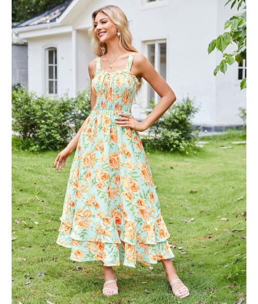 GRACE KARIN Women's 2025 Summer Floral Boho Dress Square Neck Strapped Swing A Line Sundress Beach Long Maxi Outfits