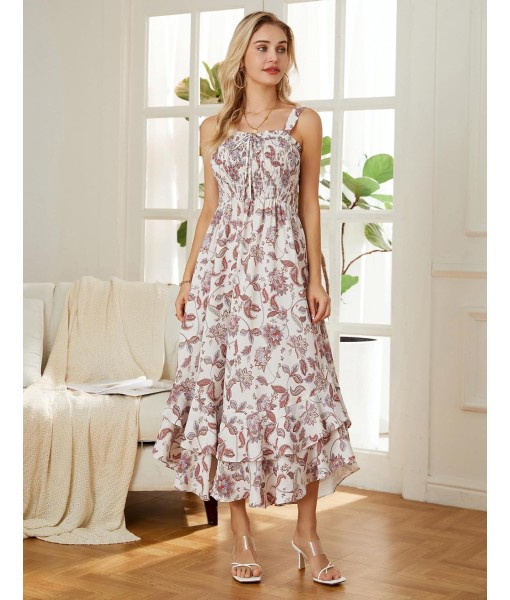 GRACE KARIN Women's 2025 Summer Floral Boho Dress Square Neck Strapped Swing A Line Sundress Beach Long Maxi Outfits