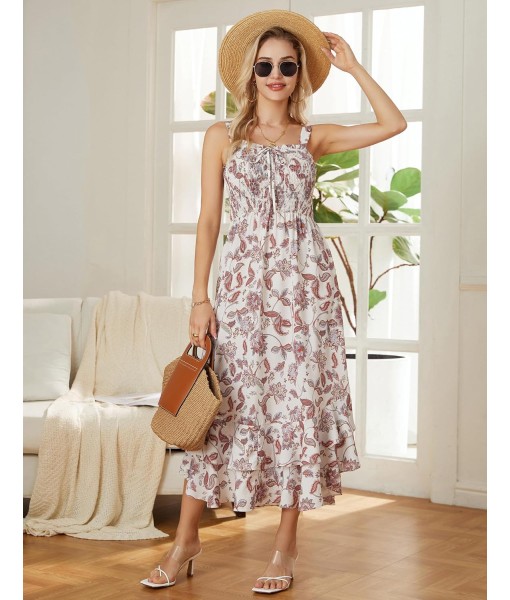 GRACE KARIN Women's 2025 Summer Floral Boho Dress Square Neck Strapped Swing A Line Sundress Beach Long Maxi Outfits