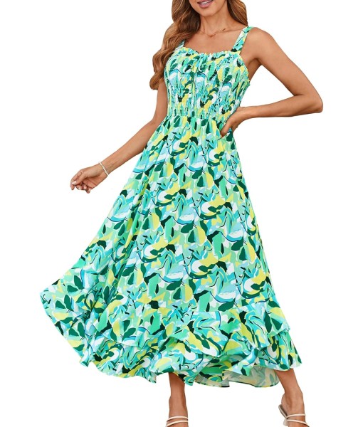 GRACE KARIN Women's 2025 Summer Floral Boho Dress Square Neck Strapped Swing A Line Sundress Beach Long Maxi Outfits