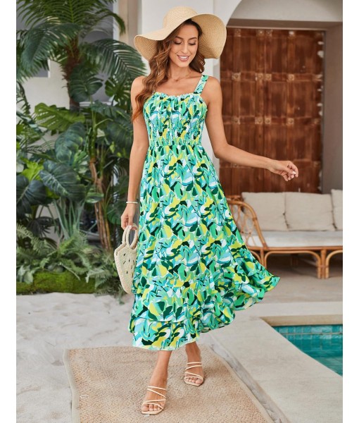 GRACE KARIN Women's 2025 Summer Floral Boho Dress Square Neck Strapped Swing A Line Sundress Beach Long Maxi Outfits