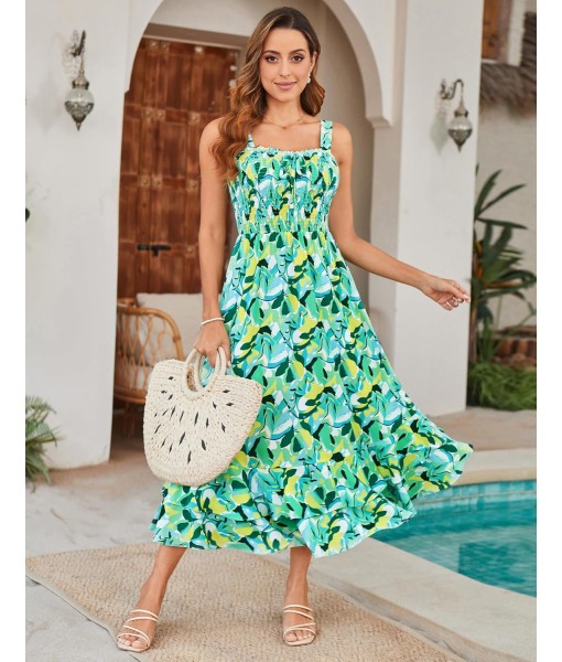 GRACE KARIN Women's 2025 Summer Floral Boho Dress Square Neck Strapped Swing A Line Sundress Beach Long Maxi Outfits