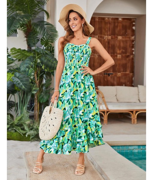GRACE KARIN Women's 2025 Summer Floral Boho Dress Square Neck Strapped Swing A Line Sundress Beach Long Maxi Outfits