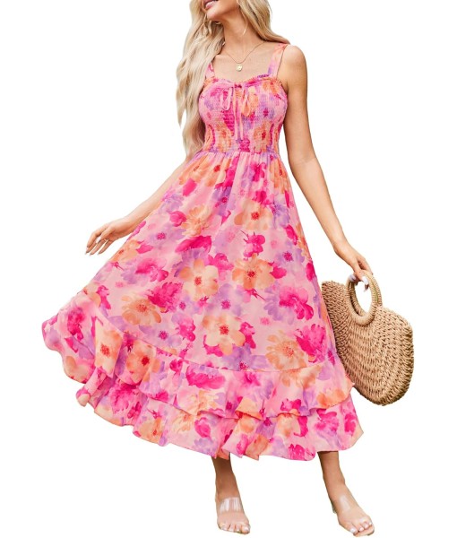 GRACE KARIN Women's 2025 Summer Floral Boho Dress Square Neck Strapped Swing A Line Sundress Beach Long Maxi Outfits