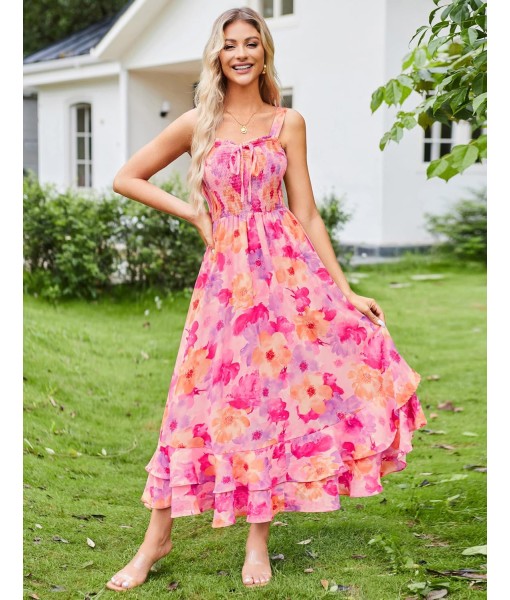 GRACE KARIN Women's 2025 Summer Floral Boho Dress Square Neck Strapped Swing A Line Sundress Beach Long Maxi Outfits