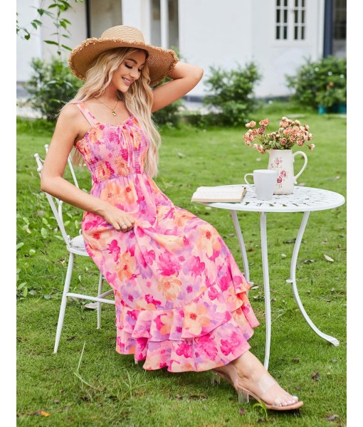 GRACE KARIN Women's 2025 Summer Floral Boho Dress Square Neck Strapped Swing A Line Sundress Beach Long Maxi Outfits