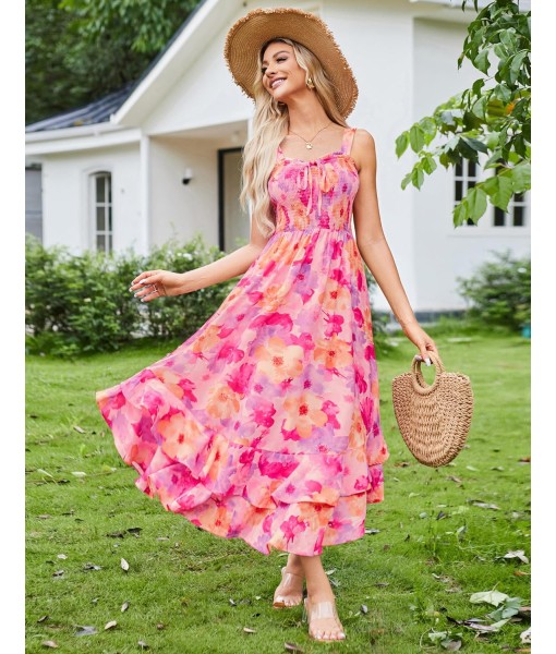GRACE KARIN Women's 2025 Summer Floral Boho Dress Square Neck Strapped Swing A Line Sundress Beach Long Maxi Outfits