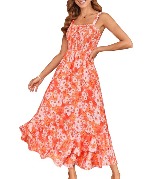 GRACE KARIN Women's 2025 Summer Floral Boho Dress Square Neck Strapped Swing A Line Sundress Beach Long Maxi Outfits