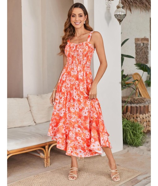GRACE KARIN Women's 2025 Summer Floral Boho Dress Square Neck Strapped Swing A Line Sundress Beach Long Maxi Outfits