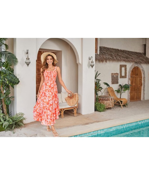 GRACE KARIN Women's 2025 Summer Floral Boho Dress Square Neck Strapped Swing A Line Sundress Beach Long Maxi Outfits