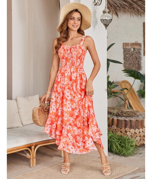 GRACE KARIN Women's 2025 Summer Floral Boho Dress Square Neck Strapped Swing A Line Sundress Beach Long Maxi Outfits